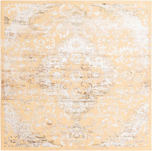 Yellow 7' 10 x 7' 10 Highbury Square Area Rug 60% Polypropylene & 40% Polyester With Jute Backing Vintage Distressed Traditional Carpet for Sale at Rug Engine