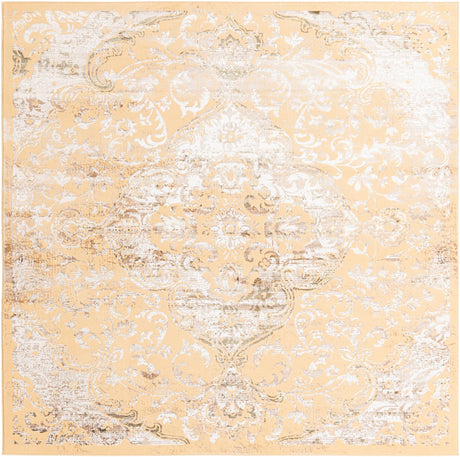 Yellow 7' 10 x 7' 10 Highbury Square Area Rug 60% Polypropylene & 40% Polyester With Jute Backing Vintage Distressed Traditional Carpet for Sale at Rug Engine