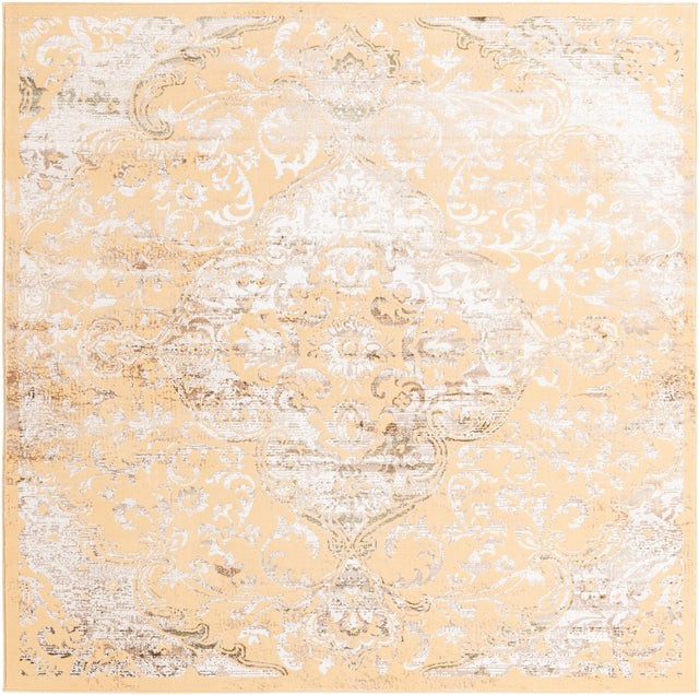 Yellow 7' 10 x 7' 10 Highbury Square Area Rug 60% Polypropylene & 40% Polyester With Jute Backing Vintage Distressed Traditional Carpet for Sale at Rug Engine