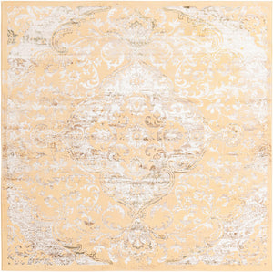 Yellow 7' 10 x 7' 10 Highbury Square Area Rug 60% Polypropylene & 40% Polyester With Jute Backing Vintage Distressed Traditional Carpet for Sale at Rug Engine