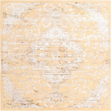Yellow 7' 10 x 7' 10 Highbury Square Area Rug 60% Polypropylene & 40% Polyester With Jute Backing Vintage Distressed Traditional Carpet for Sale at Rug Engine