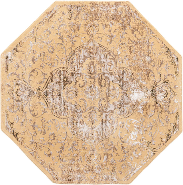 Yellow 5' 3 x 5' 3 Highbury Octagon Area Rug 60% Polypropylene & 40% Polyester With Jute Backing Vintage Distressed Traditional Carpet for Sale at Rug Engine