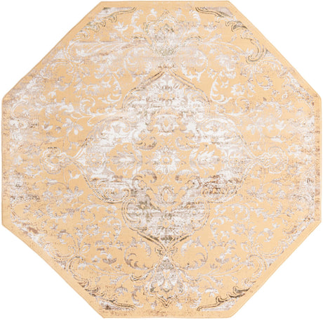 Yellow 7' 10 x 7' 10 Highbury Octagon Area Rug 60% Polypropylene & 40% Polyester With Jute Backing Vintage Distressed Traditional Carpet for Sale at Rug Engine