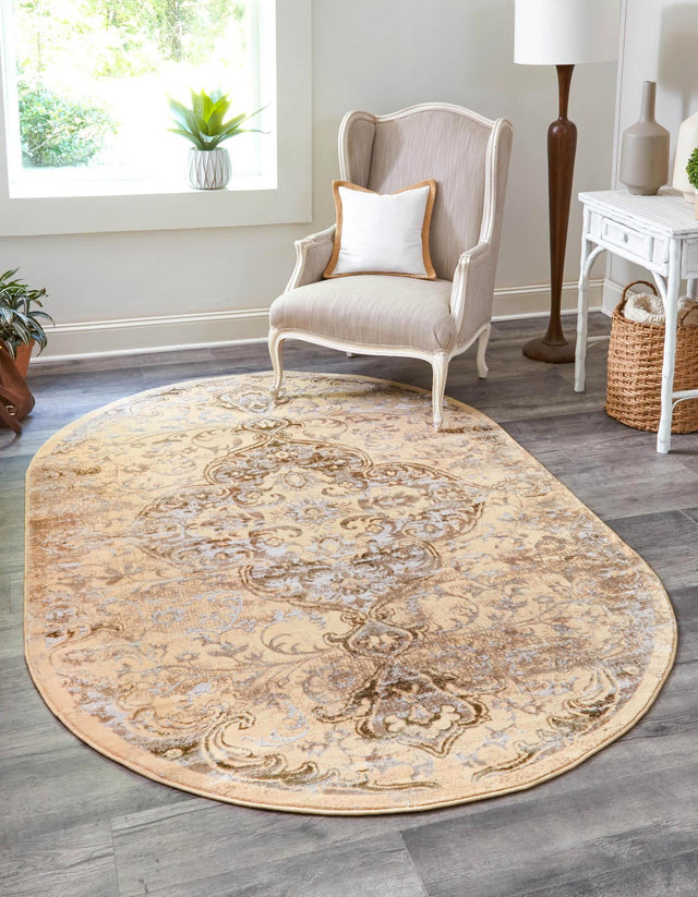 Yellow 7' 10 x 10' Highbury Oval Area Rug 60% Polypropylene & 40% Polyester With Jute Backing Vintage Distressed Traditional Carpet for Sale at Rug Engine