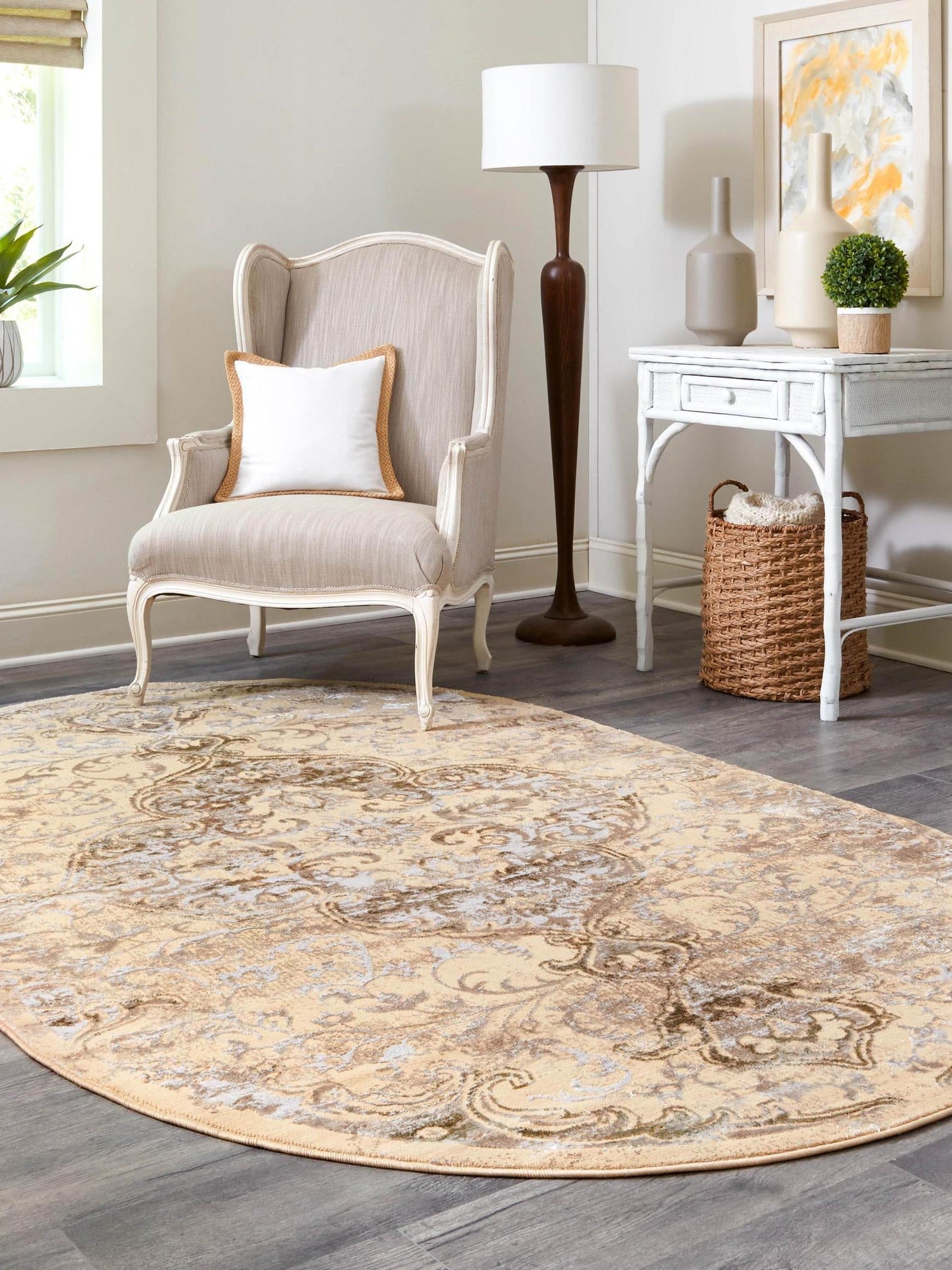Yellow 7' 10 x 10' Highbury Oval Area Rug 60% Polypropylene & 40% Polyester With Jute Backing Vintage Distressed Traditional Carpet for Sale at Rug Engine