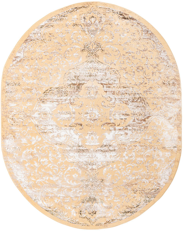 Yellow 7' 10 x 10' Highbury Oval Area Rug 60% Polypropylene & 40% Polyester With Jute Backing Vintage Distressed Traditional Carpet for Sale at Rug Engine