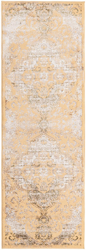 Yellow 2' x 6' Highbury Runner Area Rug 60% Polypropylene & 40% Polyester With Jute Backing Vintage Distressed Traditional Carpet for Sale at Rug Engine