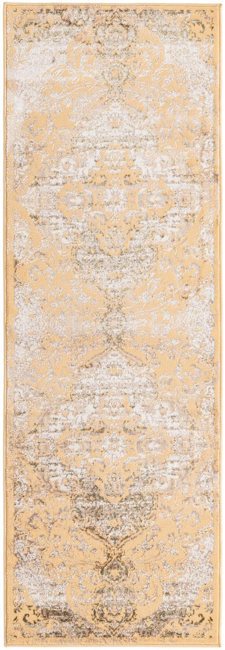 Yellow 2' x 6' Highbury Runner Area Rug 60% Polypropylene & 40% Polyester With Jute Backing Vintage Distressed Traditional Carpet for Sale at Rug Engine