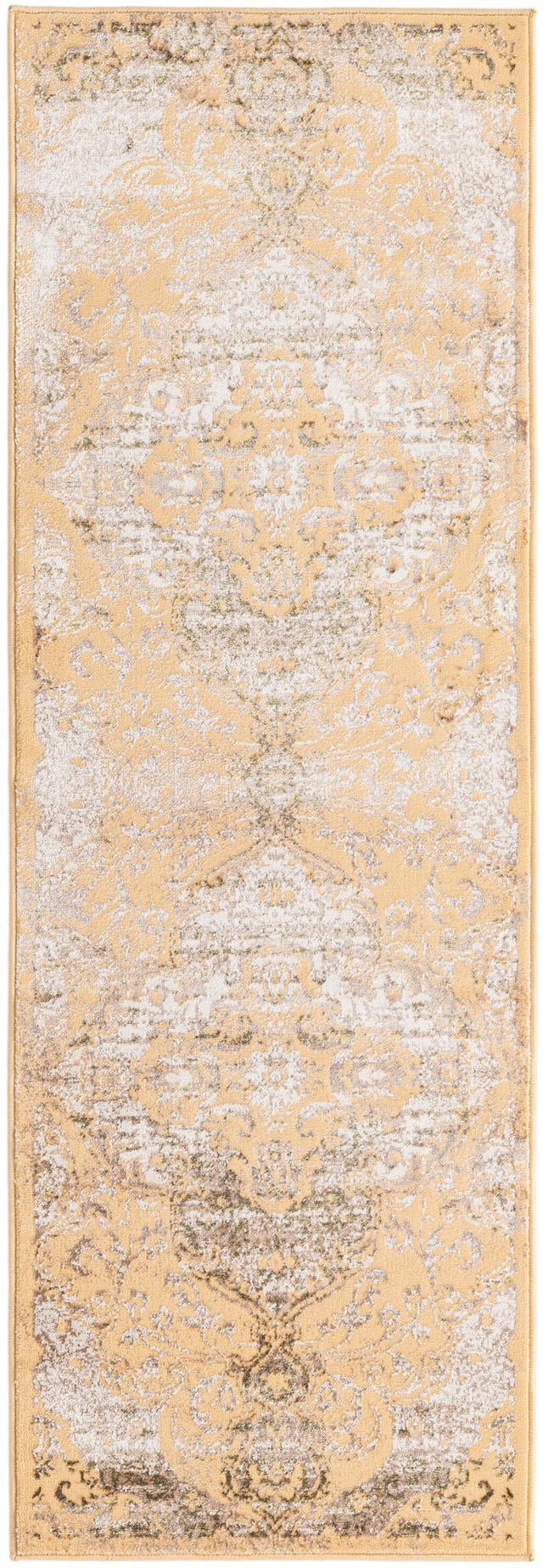 Yellow 2' x 6' Highbury Runner Area Rug 60% Polypropylene & 40% Polyester With Jute Backing Vintage Distressed Traditional Carpet for Sale at Rug Engine