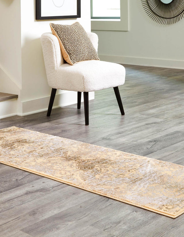 Yellow 2' x 6' Highbury Runner Area Rug 60% Polypropylene & 40% Polyester With Jute Backing Vintage Distressed Traditional Carpet for Sale at Rug Engine