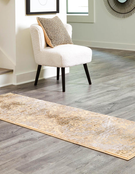 Yellow 2' x 8' Highbury Runner Area Rug 60% Polypropylene & 40% Polyester With Jute Backing Vintage Distressed Traditional Carpet for Sale at Rug Engine