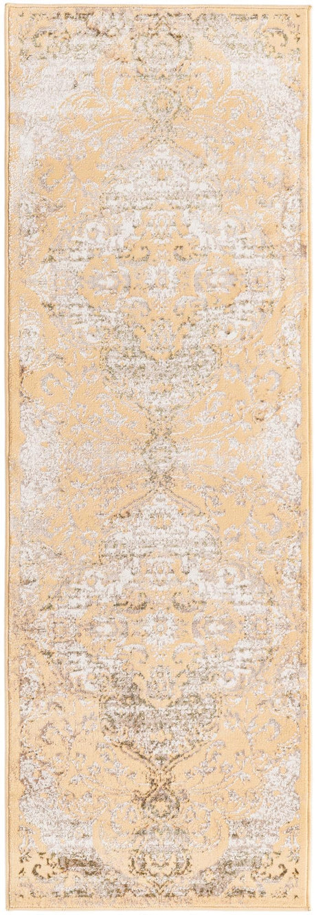 Yellow 2' x 6' Highbury Runner Area Rug 60% Polypropylene & 40% Polyester With Jute Backing Vintage Distressed Traditional Carpet for Sale at Rug Engine