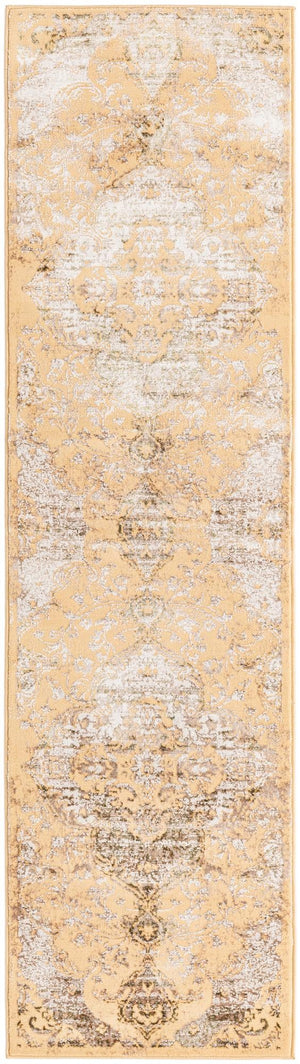 Yellow 2' x 8' Highbury Runner Area Rug 60% Polypropylene & 40% Polyester With Jute Backing Vintage Distressed Traditional Carpet for Sale at Rug Engine