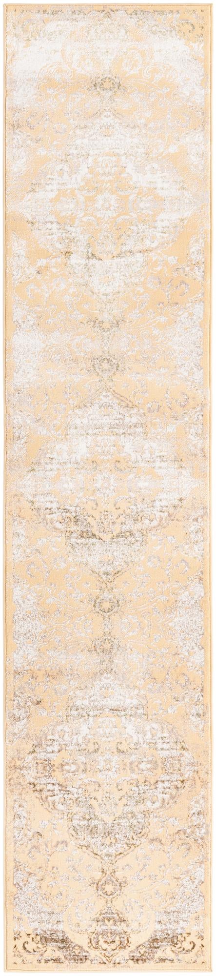 Yellow 2' x 9' 10 Highbury Runner Area Rug 60% Polypropylene & 40% Polyester With Jute Backing Vintage Distressed Traditional Carpet for Sale at Rug Engine