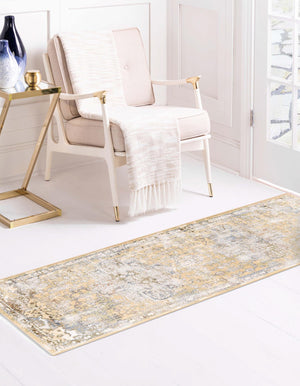 Yellow 2' x 8' Highbury Runner Area Rug 60% Polypropylene & 40% Polyester With Jute Backing Vintage Distressed Traditional Carpet for Sale at Rug Engine
