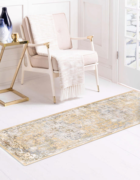 Yellow 2' x 9' 10 Highbury Runner Area Rug 60% Polypropylene & 40% Polyester With Jute Backing Vintage Distressed Traditional Carpet for Sale at Rug Engine