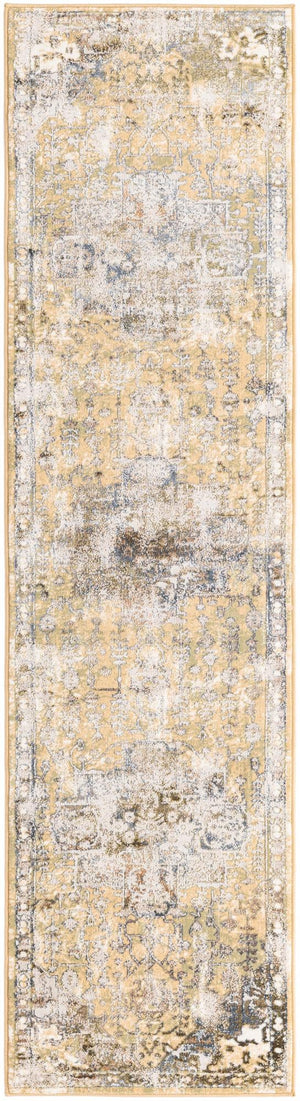Yellow 2' x 8' Highbury Runner Area Rug 60% Polypropylene & 40% Polyester With Jute Backing Vintage Distressed Traditional Carpet for Sale at Rug Engine