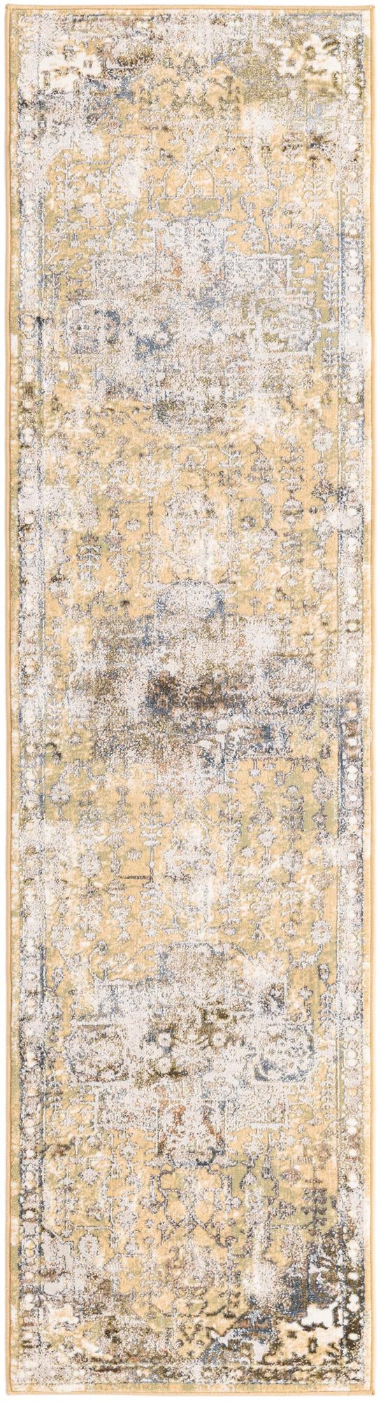 Yellow 2' x 8' Highbury Runner Area Rug 60% Polypropylene & 40% Polyester With Jute Backing Vintage Distressed Traditional Carpet for Sale at Rug Engine