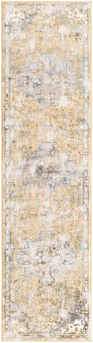 Yellow 2' x 8' Highbury Runner Area Rug 60% Polypropylene & 40% Polyester With Jute Backing Vintage Distressed Traditional Carpet for Sale at Rug Engine