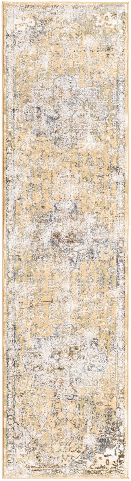 Yellow 2' x 8' Highbury Runner Area Rug 60% Polypropylene & 40% Polyester With Jute Backing Vintage Distressed Traditional Carpet for Sale at Rug Engine