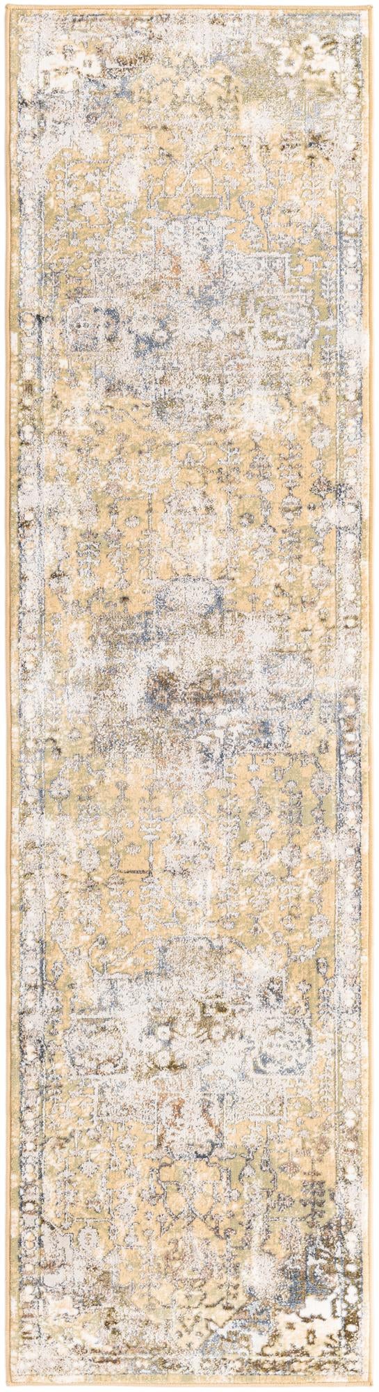 Yellow 2' x 8' Highbury Runner Area Rug 60% Polypropylene & 40% Polyester With Jute Backing Vintage Distressed Traditional Carpet for Sale at Rug Engine