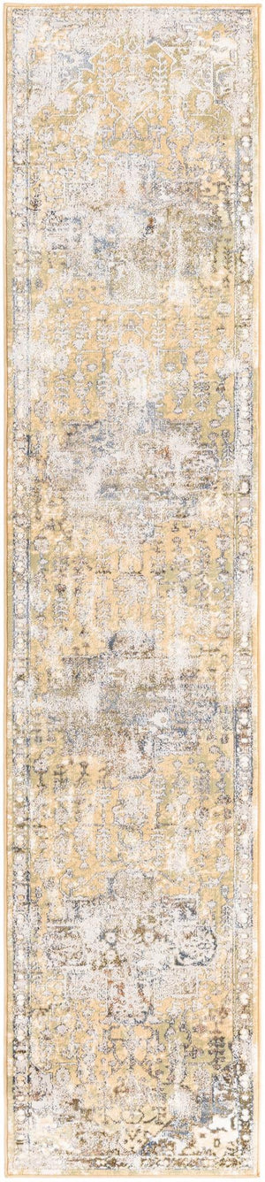 Yellow 2' x 9' 10 Highbury Runner Area Rug 60% Polypropylene & 40% Polyester With Jute Backing Vintage Distressed Traditional Carpet for Sale at Rug Engine