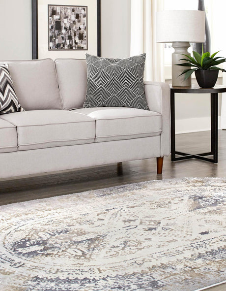 Ivory Gray 5' 3 x 8' Highbury Oval Area Rug 60% Polypropylene & 40% Polyester With Jute Backing Vintage Distressed Traditional Carpet for Sale at Rug Engine