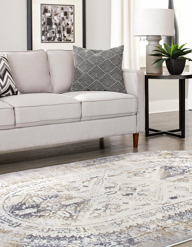 Ivory Gray 5' 3 x 8' Highbury Oval Area Rug 60% Polypropylene & 40% Polyester With Jute Backing Vintage Distressed Traditional Carpet for Sale at Rug Engine
