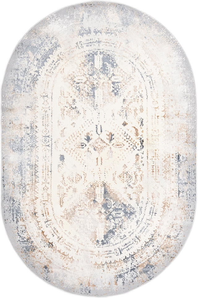 Ivory Gray 5' 3 x 8' Highbury Oval Area Rug 60% Polypropylene & 40% Polyester With Jute Backing Vintage Distressed Traditional Carpet for Sale at Rug Engine