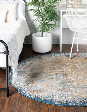 Blue 7' 10 x 10' Highbury Oval Area Rug 60% Polypropylene & 40% Polyester With Jute Backing Vintage Distressed Traditional Carpet for Sale at Rug Engine