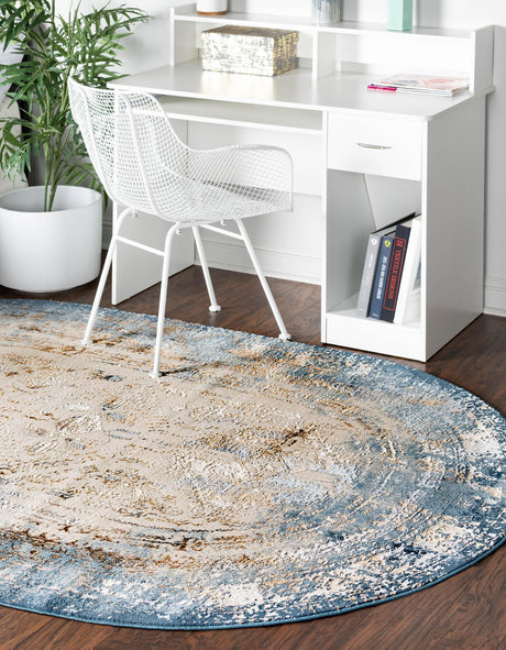 Blue 5' 3 x 8' Highbury Oval Area Rug 60% Polypropylene & 40% Polyester With Jute Backing Vintage Distressed Traditional Carpet for Sale at Rug Engine
