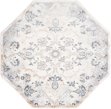 Ivory Gray 5' 3 x 5' 3 Highbury Octagon Area Rug 60% Polypropylene & 40% Polyester With Jute Backing Vintage Distressed Traditional Carpet for Sale at Rug Engine