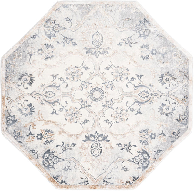 Ivory Gray 5' 3 x 5' 3 Highbury Octagon Area Rug 60% Polypropylene & 40% Polyester With Jute Backing Vintage Distressed Traditional Carpet for Sale at Rug Engine
