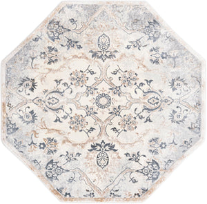 Ivory Gray 5' 3 x 5' 3 Highbury Octagon Area Rug 60% Polypropylene & 40% Polyester With Jute Backing Vintage Distressed Traditional Carpet for Sale at Rug Engine