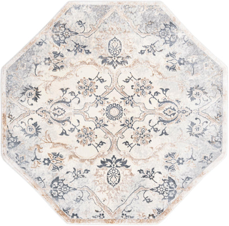 Ivory Gray 5' 3 x 5' 3 Highbury Octagon Area Rug 60% Polypropylene & 40% Polyester With Jute Backing Vintage Distressed Traditional Carpet for Sale at Rug Engine