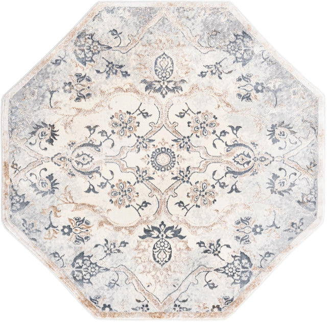 Ivory Gray 5' 3 x 5' 3 Highbury Octagon Area Rug 60% Polypropylene & 40% Polyester With Jute Backing Vintage Distressed Traditional Carpet for Sale at Rug Engine