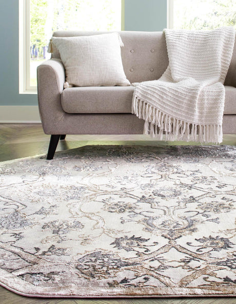 Ivory Gray 5' 3 x 5' 3 Highbury Octagon Area Rug 60% Polypropylene & 40% Polyester With Jute Backing Vintage Distressed Traditional Carpet for Sale at Rug Engine