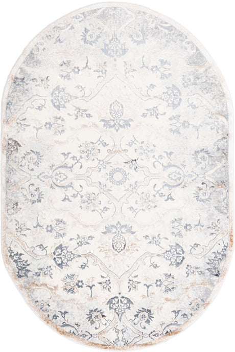 Ivory Gray 5' 3 x 8' Highbury Oval Area Rug 60% Polypropylene & 40% Polyester With Jute Backing Vintage Distressed Traditional Carpet for Sale at Rug Engine