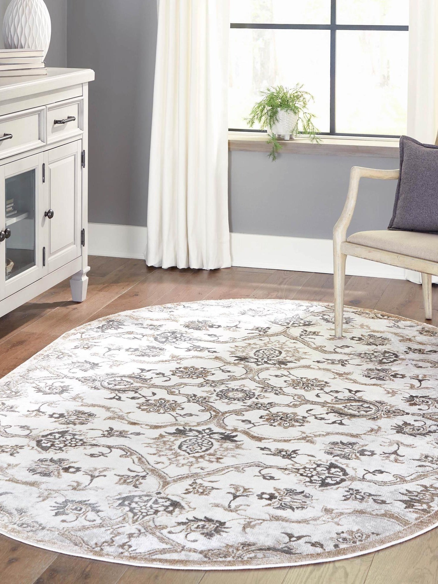 Ivory Gray 7' 10 x 10' Highbury Oval Area Rug 60% Polypropylene & 40% Polyester With Jute Backing Vintage Distressed Traditional Carpet for Sale at Rug Engine