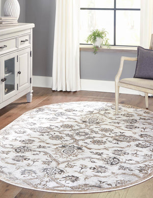 Ivory Gray 7' 10 x 10' Highbury Oval Area Rug 60% Polypropylene & 40% Polyester With Jute Backing Vintage Distressed Traditional Carpet for Sale at Rug Engine