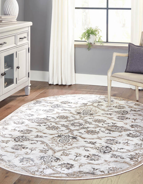 Ivory Gray 7' 10 x 10' Highbury Oval Area Rug 60% Polypropylene & 40% Polyester With Jute Backing Vintage Distressed Traditional Carpet for Sale at Rug Engine