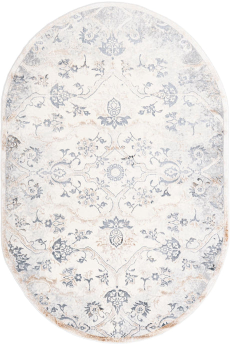 Ivory Gray 5' 3 x 8' Highbury Oval Area Rug 60% Polypropylene & 40% Polyester With Jute Backing Vintage Distressed Traditional Carpet for Sale at Rug Engine