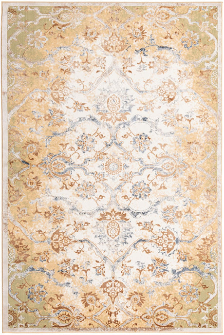 Yellow 5' 3 x 8' Highbury Rectangle Area Rug 60% Polypropylene & 40% Polyester With Jute Backing Vintage Distressed Traditional Carpet for Sale at Rug Engine