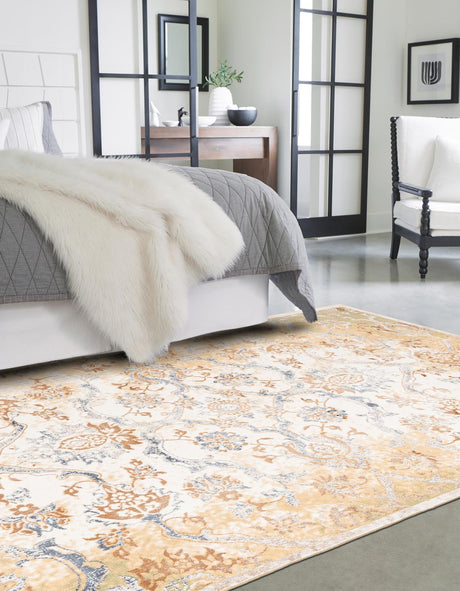 Yellow 5' 3 x 8' Highbury Rectangle Area Rug 60% Polypropylene & 40% Polyester With Jute Backing Vintage Distressed Traditional Carpet for Sale at Rug Engine