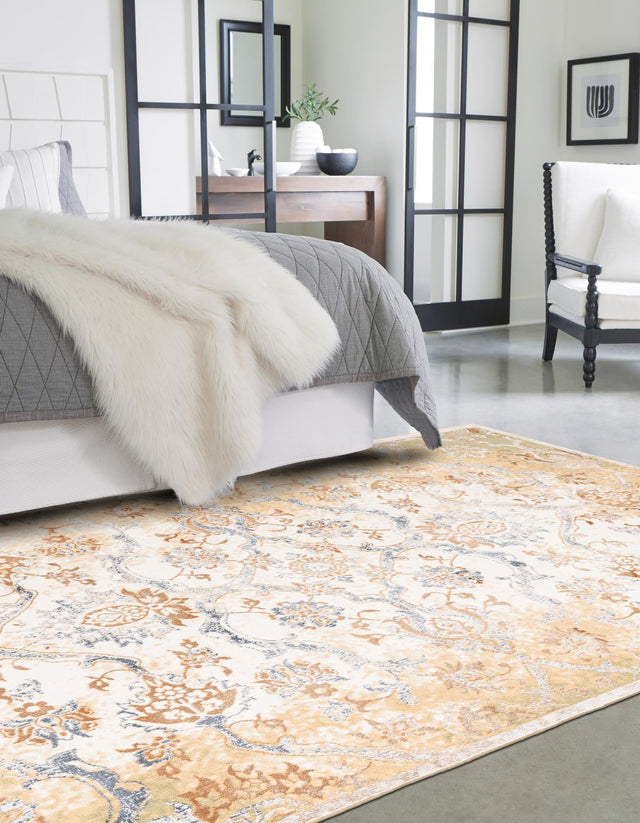 Yellow 5' 3 x 8' Highbury Rectangle Area Rug 60% Polypropylene & 40% Polyester With Jute Backing Vintage Distressed Traditional Carpet for Sale at Rug Engine