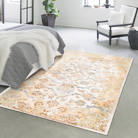 Yellow 5' 3 x 8' Highbury Rectangle Area Rug 60% Polypropylene & 40% Polyester With Jute Backing Vintage Distressed Traditional Carpet for Sale at Rug Engine