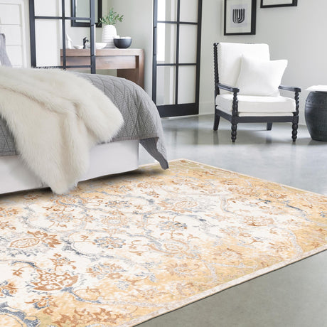 Yellow 5' 3 x 8' Highbury Rectangle Area Rug 60% Polypropylene & 40% Polyester With Jute Backing Vintage Distressed Traditional Carpet for Sale at Rug Engine