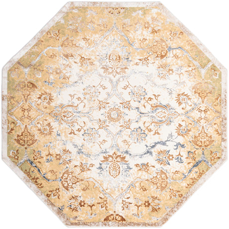 Yellow 7' 10 x 7' 10 Highbury Octagon Area Rug 60% Polypropylene & 40% Polyester With Jute Backing Vintage Distressed Traditional Carpet for Sale at Rug Engine