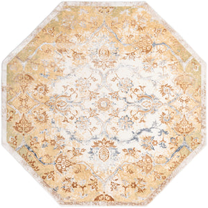 Yellow 7' 10 x 7' 10 Highbury Octagon Area Rug 60% Polypropylene & 40% Polyester With Jute Backing Vintage Distressed Traditional Carpet for Sale at Rug Engine