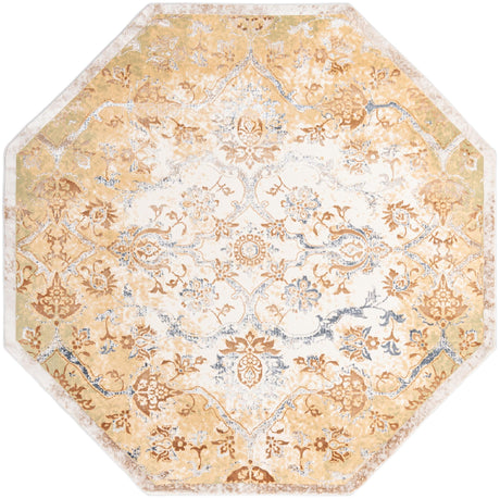 Yellow 7' 10 x 7' 10 Highbury Octagon Area Rug 60% Polypropylene & 40% Polyester With Jute Backing Vintage Distressed Traditional Carpet for Sale at Rug Engine
